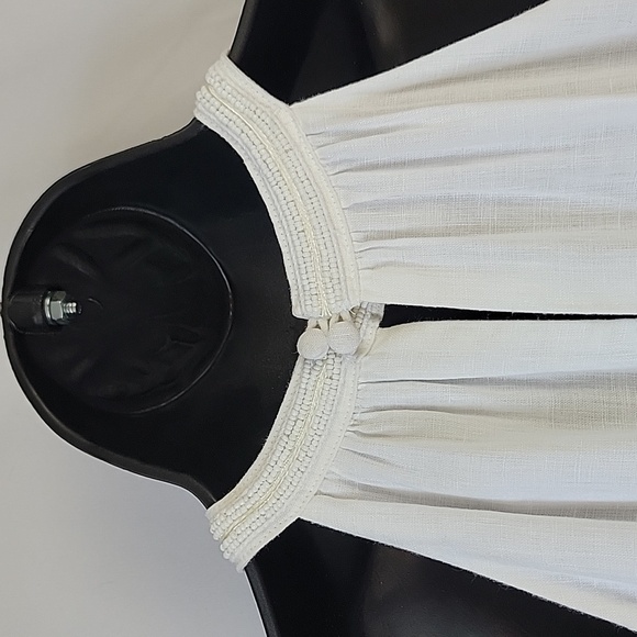 Ann Taylor Split Jewel Neck A-Line Dress White Linen Size 4 - Picture 10 of 16